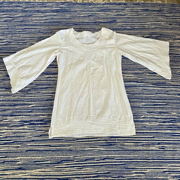 Women’s White Cotton Tunic Top Swim Cover Size Small with Embroidered Trim - Picture 1 of 11